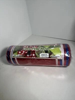 Deco Poli Malla Rojo Con Tiras Blancas y Azules 10x10 Foto 1 de 4