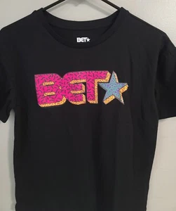 BET Vintage Retro Logo Kids T-Shirt Black Entertainment Television Size L 10/12 - Picture 1 of 2