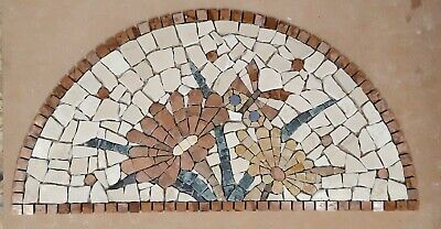 NUOVO! Medaglione Medaglione Rosone Mosaico Marmo MEZZALUNA Fiori Farfalla 60X30 • 49.90€