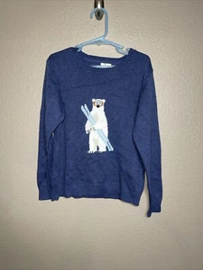 Janie and Jack polar bear ski knit sweater BOYS Crewneck Blue COTTON Size 6 - Picture 1 of 3