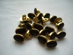GOLD RIM , BLACK ENAMEL EFFECT CENTRE, OVAL SHAPED SMALL BUTTONS x 24 FREE P&P - Picture 1 of 3