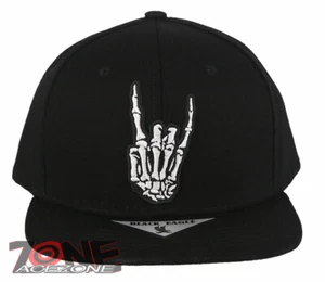 NEW! SKELETON HAND HANG LOOSE FINGER FLAT BILL SNAPBACK BASEBALL CAP HAT BLACK - Picture 1 of 4
