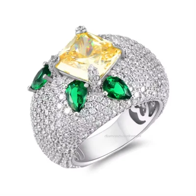 Anel robusto de pedra preciosa amarela prata esterlina 925 com pavimentação completa de joias de luxo - Imagem 1 de 4