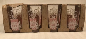 Anchor Hocking Pink and White Leaves Drinking Glasses NOS 4 In Tall, 2 Sets Of 4 - Picture 1 of 8