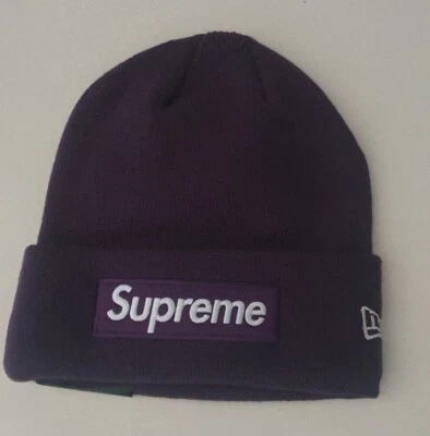 Bonnet Box Logo Supreme New Era FW23 Violet Foncé Neuf Avec Étiquette - Photo 1/4