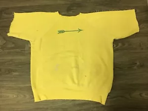 Sudadera Mangas Cortas De Colección Años 50 Estampado en Tinta Copiadora Amarillo Raglan Algodón L - Imagen 1 de 7