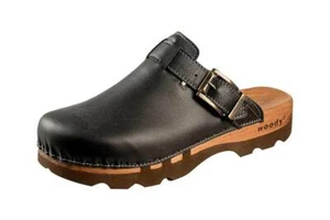 Woody Lukas Herren Clogs Pantolette Holzschuh Leder Schwarz Gr 40-50 - Picture 1 of 2