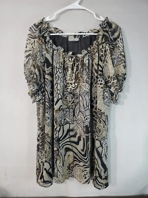 DRESSBARN Blouse Women's Size 2X Off The Shoulder Sheer Lined Sequins - Image 1 of 4