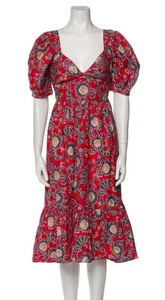 HOUSE OF HARLOW Dress Boho Midi Red Floral Puff Sleeves Sweetheart Prairie Sz M - Picture 1 of 7