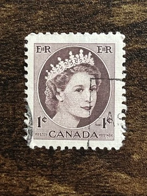 1954' Canada 1c 1 One Queen Elizabeth II Stamp Scott 337 Brown Mint TKS886* - Image 1 of 2