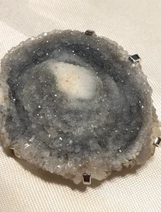 835 Silber Brosche große Achat Druse Glitzerdruse 1970er Jahre - Bild 1 von 6