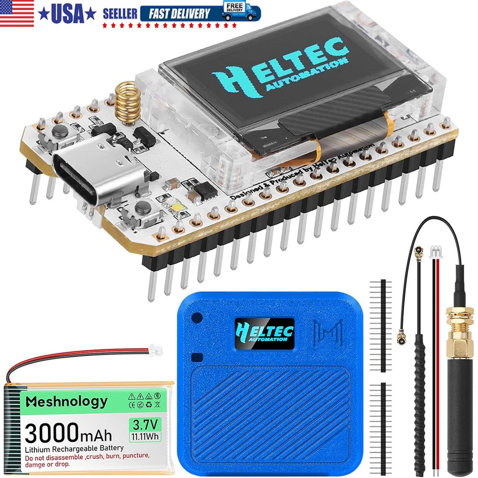 MAKERHAWK LoRa32 V3 ESP32 OLED+Heltec LoRa Case+915MHz LoRa Antenna+Battery for Meshtastic