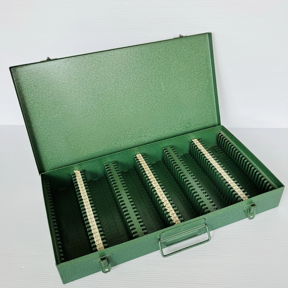Vintage Hanimex 2 X 2 Slide Cabinet Fits 150 Made In Australia Green Metal - Image 1 of 4