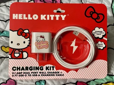Kit de carga Hello Kitty cargador de pared de doble puerto de 3,1 AMP + USB-C de 6 pies a USB-A Foto 1 de 2