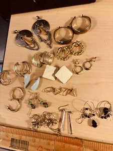 Lot 14 Gold & Silver Plate Pierce Earrings Fashion Jewelry - Picture 1 of 5