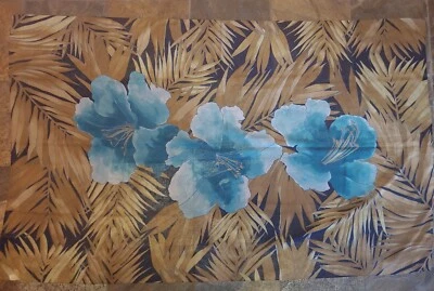 Nordstrom Italia Bufanda Grande Envoltura Sarong Marrón Azul Tópico Flores Hibisco Foto 1 de 4