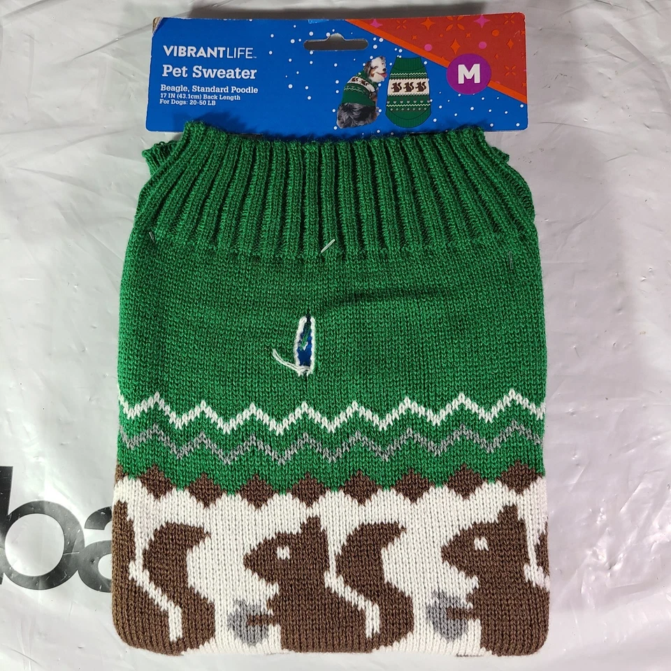 Suéter Vibrant Life Pet Verde con Ardilla Talla M Beagle Caniche Estándar 20-50 libras Foto 1 de 4