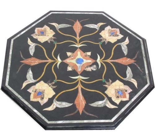 Marble 18" side end Table Top semi precious multi stone handmade floral inlay - Image 1 of 1