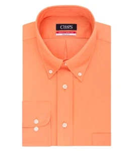 Chaps Men's Shirt Regular-Fit Wrinkle-Free Twill Long Sleeve Button Down Orange - Picture 1 of 4