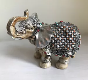 5.5" Feng Shui Silver Metallic Elephant Trunk Statue Figurine Home Decor Accent - Picture 1 of 11