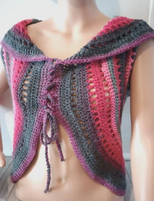 crochet womans handmade boho vest top festival xl/1x plus aphrodite gray new - Image 1 of 3