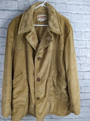 Vintage 70s McGregor Mens fleece Lined Corduroy Heavy Jacket Coat Size 48 Long - Image 1 of 4