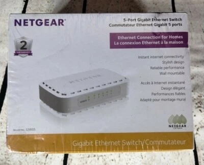 Netgear ETHERNET SWITCH GS605 Ntwrk Storage Game Devices 5-Port Gigabit PLUGPLAY - Image 1 of 4