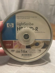 HP LightScribe 8x 4.7 GB 120 Min DVD+R Recordable 10 Pack Discs LDRA00018 New - Picture 1 of 6