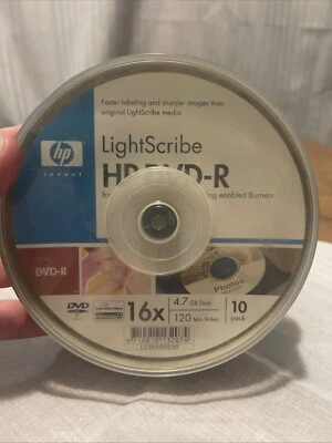 HP LightScribe 8x 4.7 GB 120 Min DVD+R Recordable 10 Pack Discs LDRA00018 New - Image 1 of 4