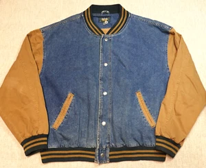 Vintage Dunbrooke Varsity Jacket MEN'S 2XL Brown Blue Denim Bomber 90s Y2K Retro - Picture 1 of 17
