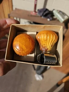 ANTIQUE BURNT ONYX BAKELITE Suicide Knob/Gear Shift Set !! Circa 1940's NOS NIB - Picture 1 of 18