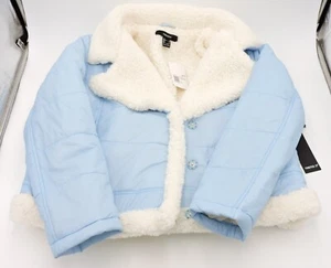 Chaqueta Bomber FOREVER 21 Imitación Piel de Oveja Acolchada Azul Crema TALLA L Grande Nueva con Etiquetas Nueva - Imagen 1 de 4