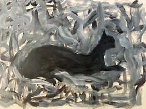 Beau Dessin 1980 Peinture Papier Gouache Chat Signé A Identifier Expressionnisme - Foto 1 di 9