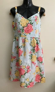 Cynthia Rowley 100% Linen size 6 sleeveless floral print Dress/Pockets - Picture 1 of 6