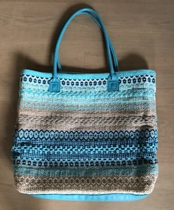 DASH & ALBERT Rug Co Handgewebte Baumwolle Bohemian Lederriemen XL Beuteltasche Tasche - Bild 1 von 6