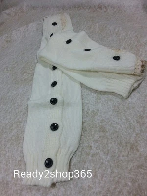 Punhos de renda punhos bota perna meias aquecedores de malha crochê toppers de malha feminino botão - Imagem 1 de 4