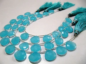 Cuentas Briolette hidrocuarzo azul agua calcedonia en forma de corazón-8 pulgadas - Imagen 1 de 5