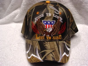 EAGLE FLAG BIKER RIDE TO LIVE, LIVE TO RIDE BASEBALL CAP ( CAMOUFLAGE ) - Picture 1 of 2