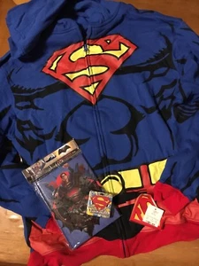 Superman Hoodie Jacket NWT Boys Xl Removable Cape Costume Magic Towel Lot - Picture 1 of 5