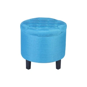 Large Round Storage Ottoman Square PU Leather Vanity Stool Home Footrest Table - Picture 1 of 15