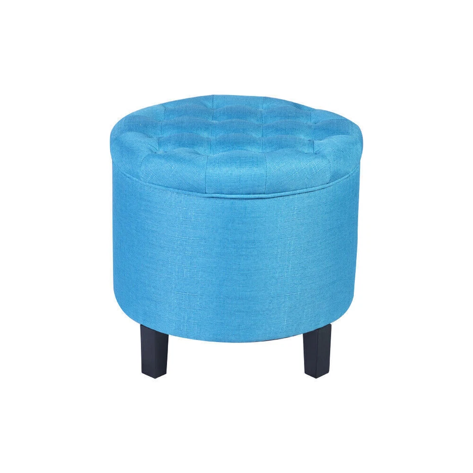 Large Round Storage Ottoman Square PU Leather Vanity Stool Home Footrest Table - Image 1 of 4