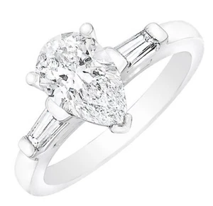 Anillo de compromiso de diamantes con 3 piedras en forma de pera y baguette certificado por GIA 1,50 quilates - Imagen 1 de 3