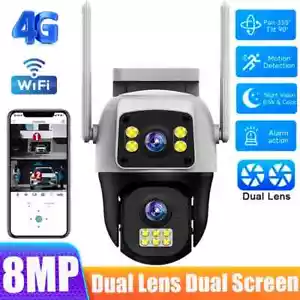 8MP 4G Sim Card Camera Dual Lens Dual Screen Wireless WiFi Outdoor Surveillance - Picture 1 of 32
