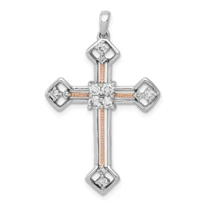 14k White & Rose Gold Lab-Created Diamond SI1/SI2, G H I, Cross Pendant - Picture 1 of 4