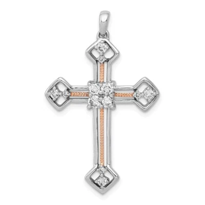 14k White & Rose Gold Lab-Created Diamond SI1/SI2, G H I, Cross Pendant - Image 1 of 4