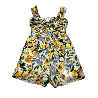 ABERCROMBIE & FITCH Emerson Ruched Romper Linen Cotton Size XS Lemon Print NWT - Image 1 of 4