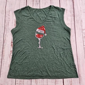 Weihnachten Weinglas grün ärmellos Polyestermischung T-Shirt Damen 2XL - Bild 1 von 7