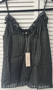 Rebecca Taylor Silk Chiffon Cami Top Ruffle Party Dressy Metallic Black Silver 8 - Picture 1 of 4