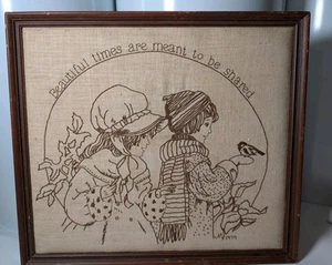 VTG 1979 Framed Crewel Embroidery "Beautiful Times Are Meant To Be Shared" ... - Picture 1 of 4