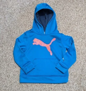 Boys Puma Hooded Sweatshirt Pocket Hoodie Neon Orange Logo Size 4T Free Ship - Picture 1 of 8